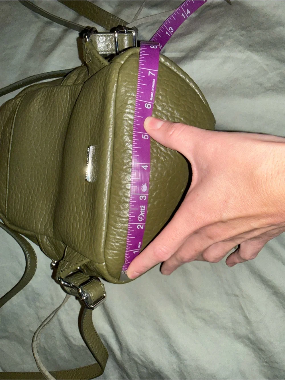 rebecca minkoff mini olive green julian pebbled leather backpack